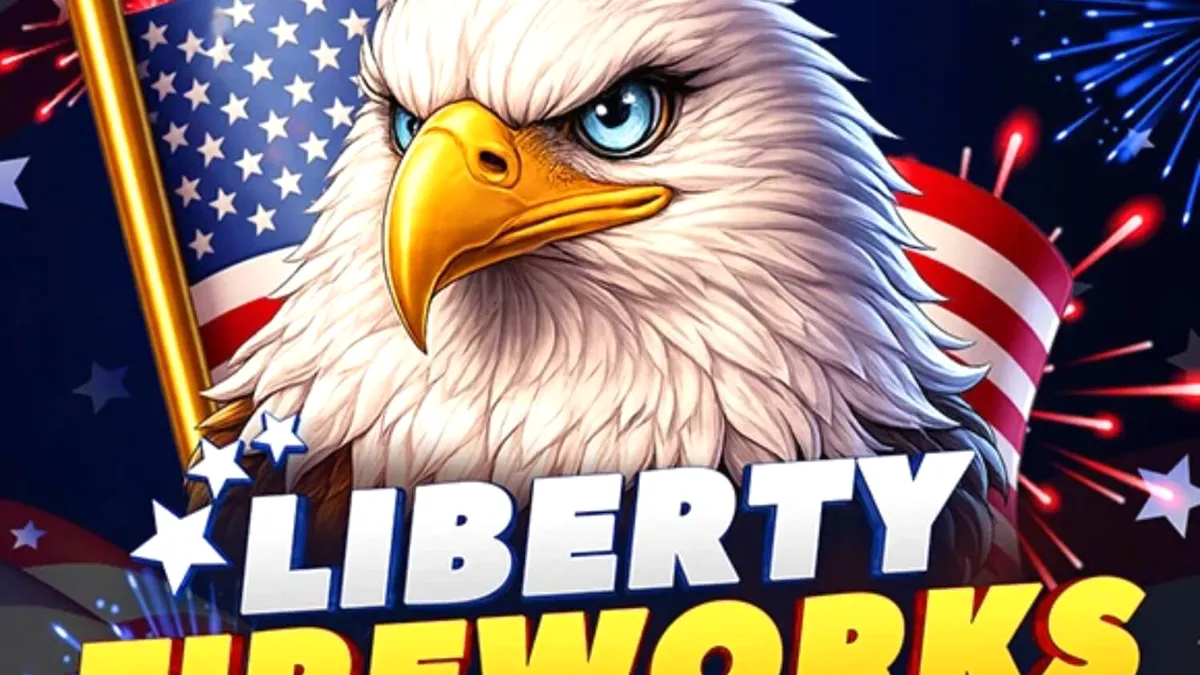 Makulay na disenyo ng Liberty Fireworks 3 Pots slot na nagpapakita ng mga paputok at simbolong patriotiko