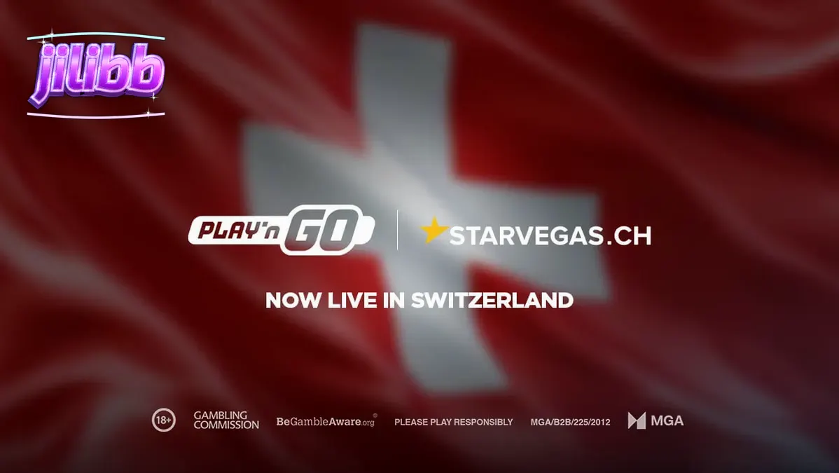 Logo ng Play’n GO at StarVegas.ch sa isang digital gaming background